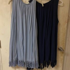 Blue and Navy Sleeveless Tops with Fringe
